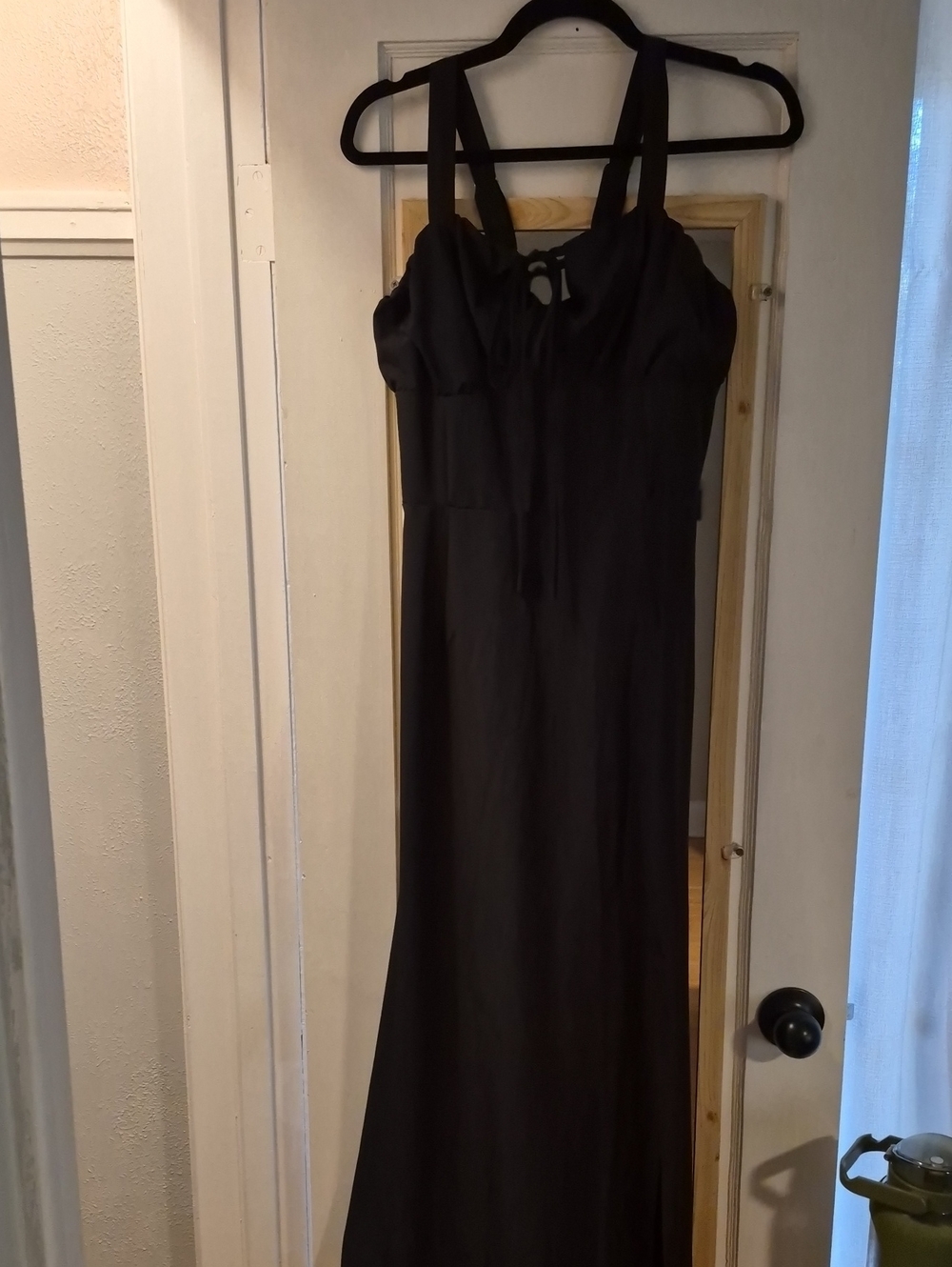 Like NEW Classic Black Maxi Dress with Tie Front And Corset Style Back Ties - Picture 2 of 6